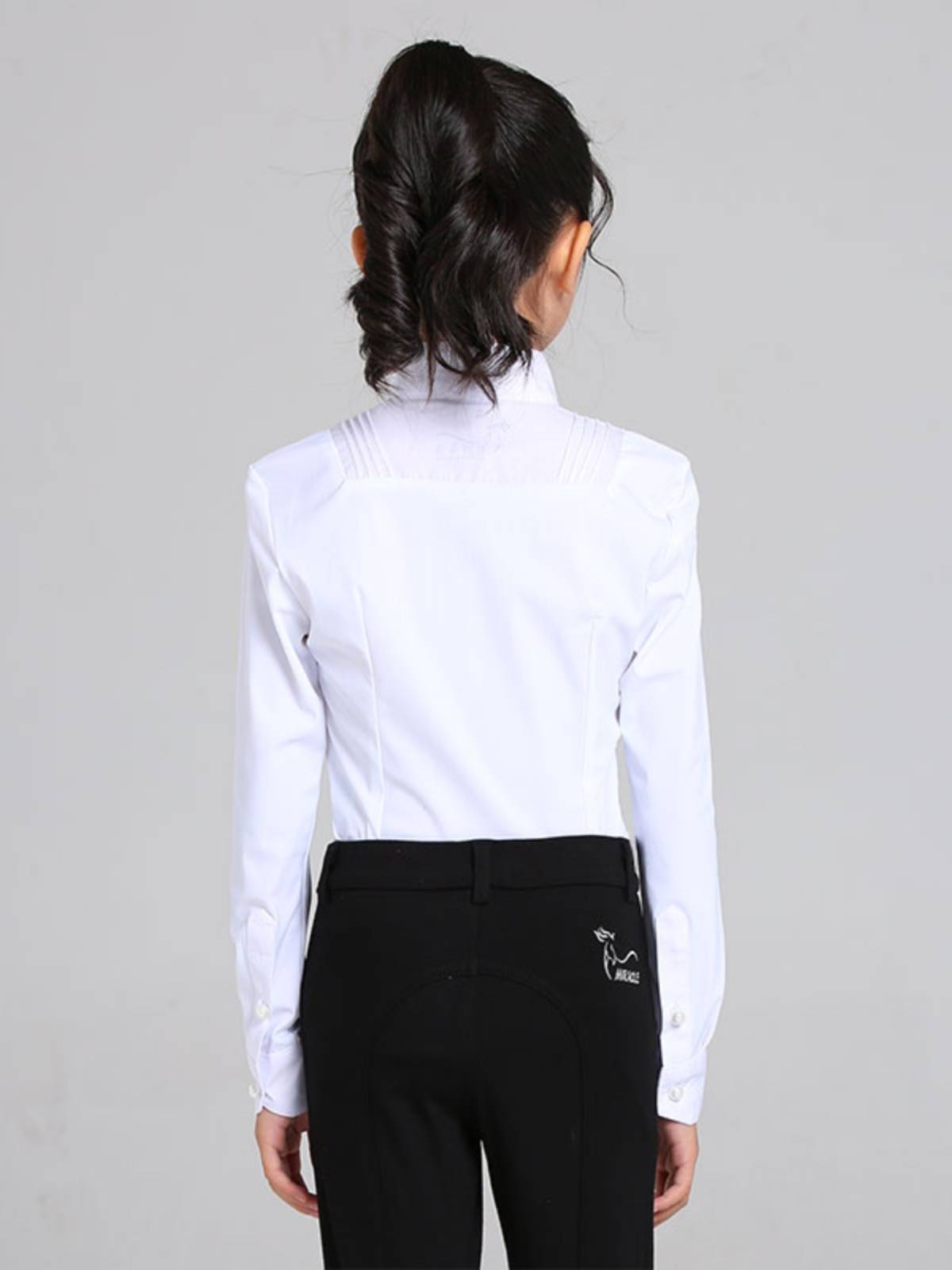 Children's equestrian long -sleeved shirt girl riding training competition clothing inside horse riding equipment white fast -drying T -shirt