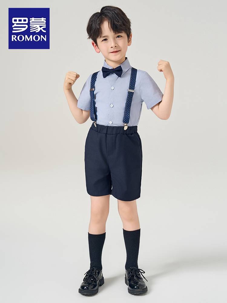 Luo Meng boy dress host handsome back pants summer flower girl wedding piano performance service children's suit