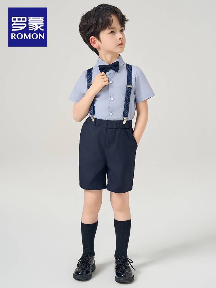Luo Meng boy dress host handsome back pants summer flower girl wedding piano performance service children's suit