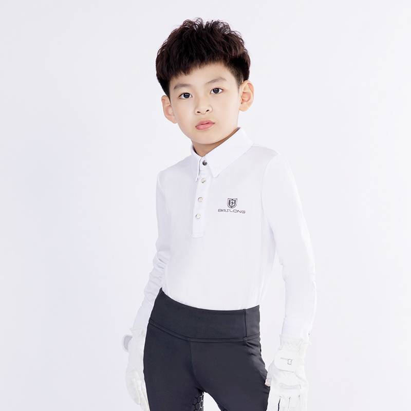 A horse-dressing t-shirt for children with long-sleeved sunscreen polo shirts for boys and girls on horseback