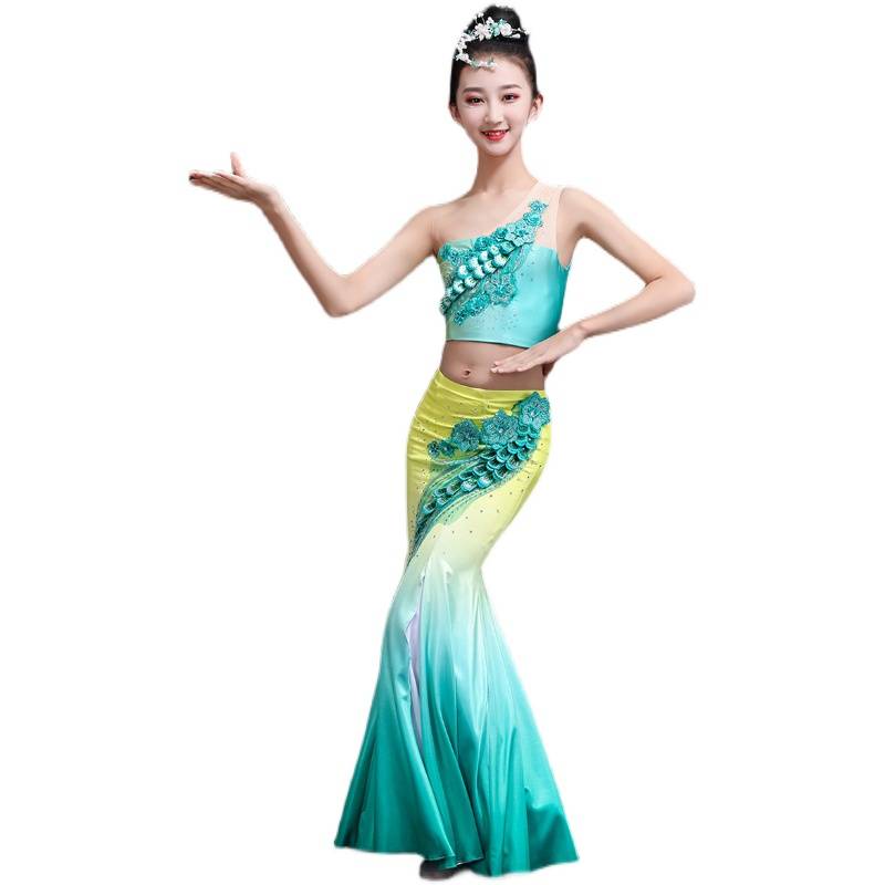 Children's Dai dance dance clothing peacock Dai dance performance clothing girl West dual versionna Dai group performance clothing
