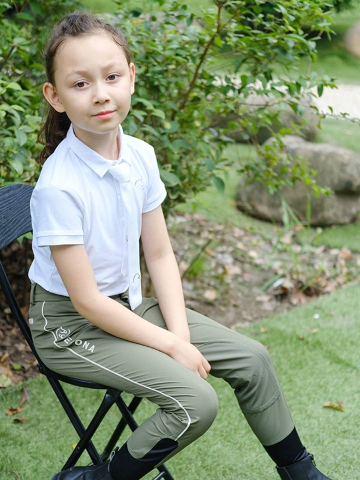 Epona Children's Equestrian T -shirt Equestrian competition comfortable and breathable square collar short -sleeved knight clothing does not include tie