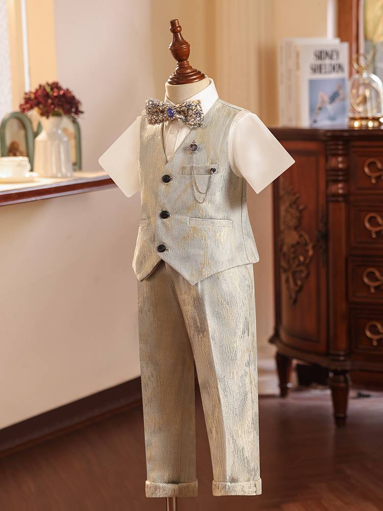 Children's suit suit boy dress short -sleeved vest hostel show piano performance service summer suits