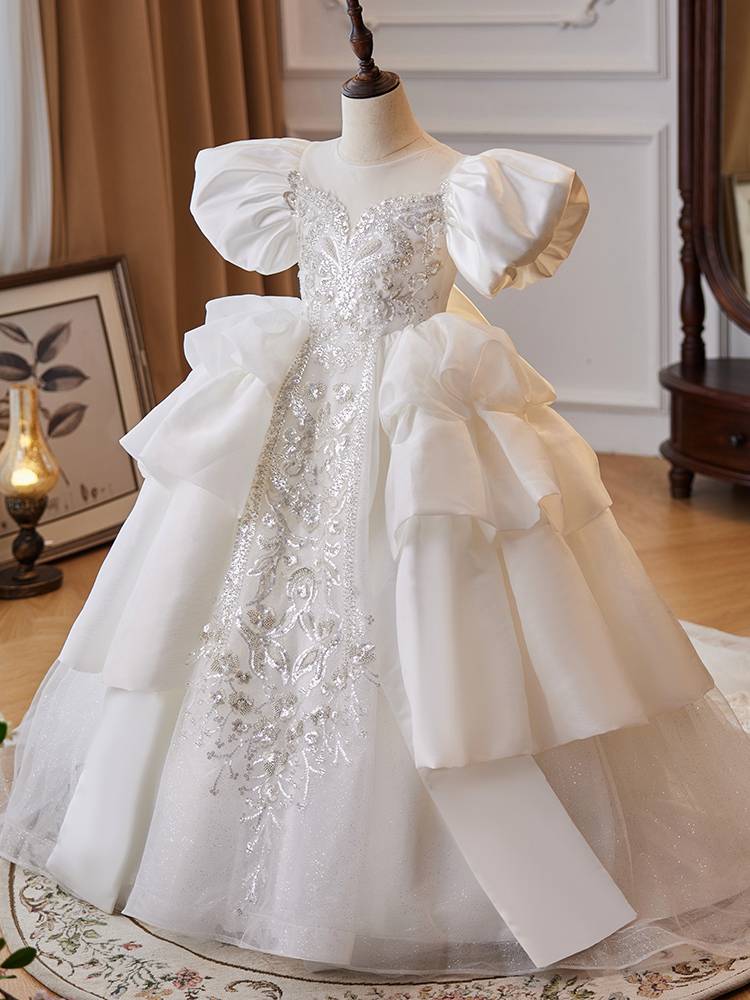 Girl host dress High -end children's wedding puffed flower girl wedding little girl piano performance show summer