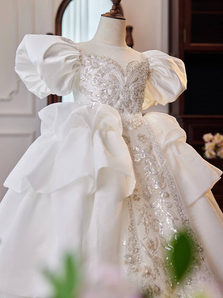 Girl host dress High -end children's wedding puffed flower girl wedding little girl piano performance show summer