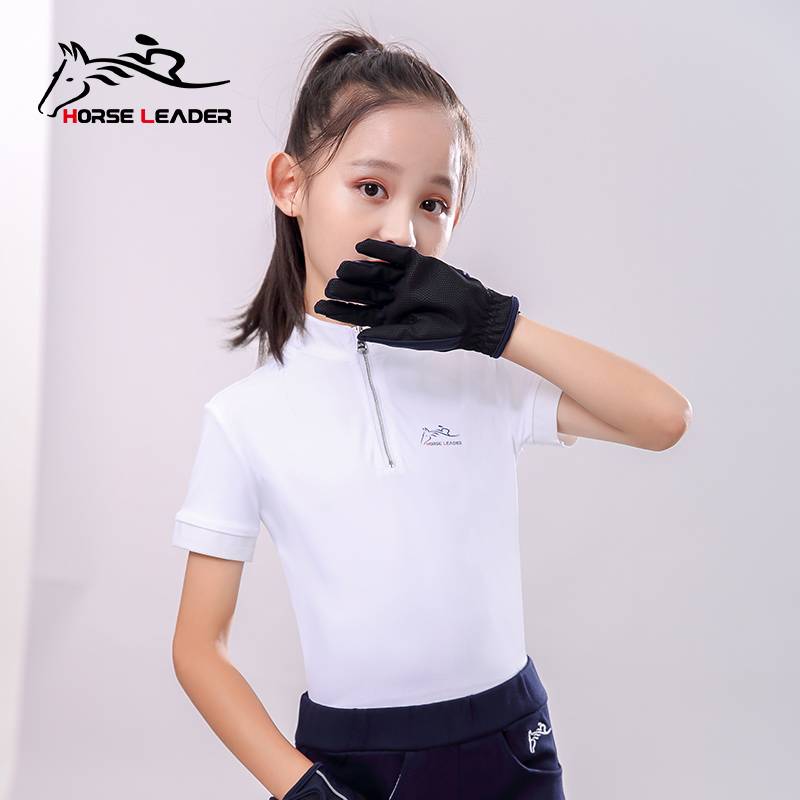 Summer children's equestrian equipment set imported speed dry riding T -shirt standing short -sleeved female equestrian clothing half -sleeved men