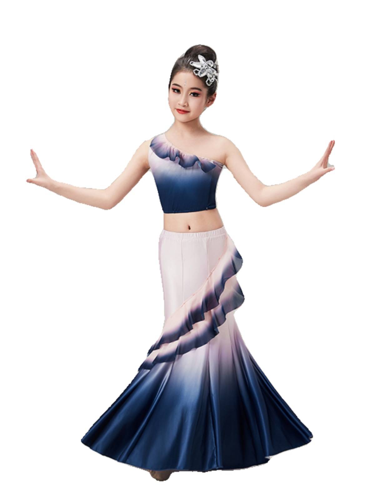 Children's Dai dance clothing children's Dai art test skirt peacock dance bag hip slim fishtail skirt Dai nationality performance clothing