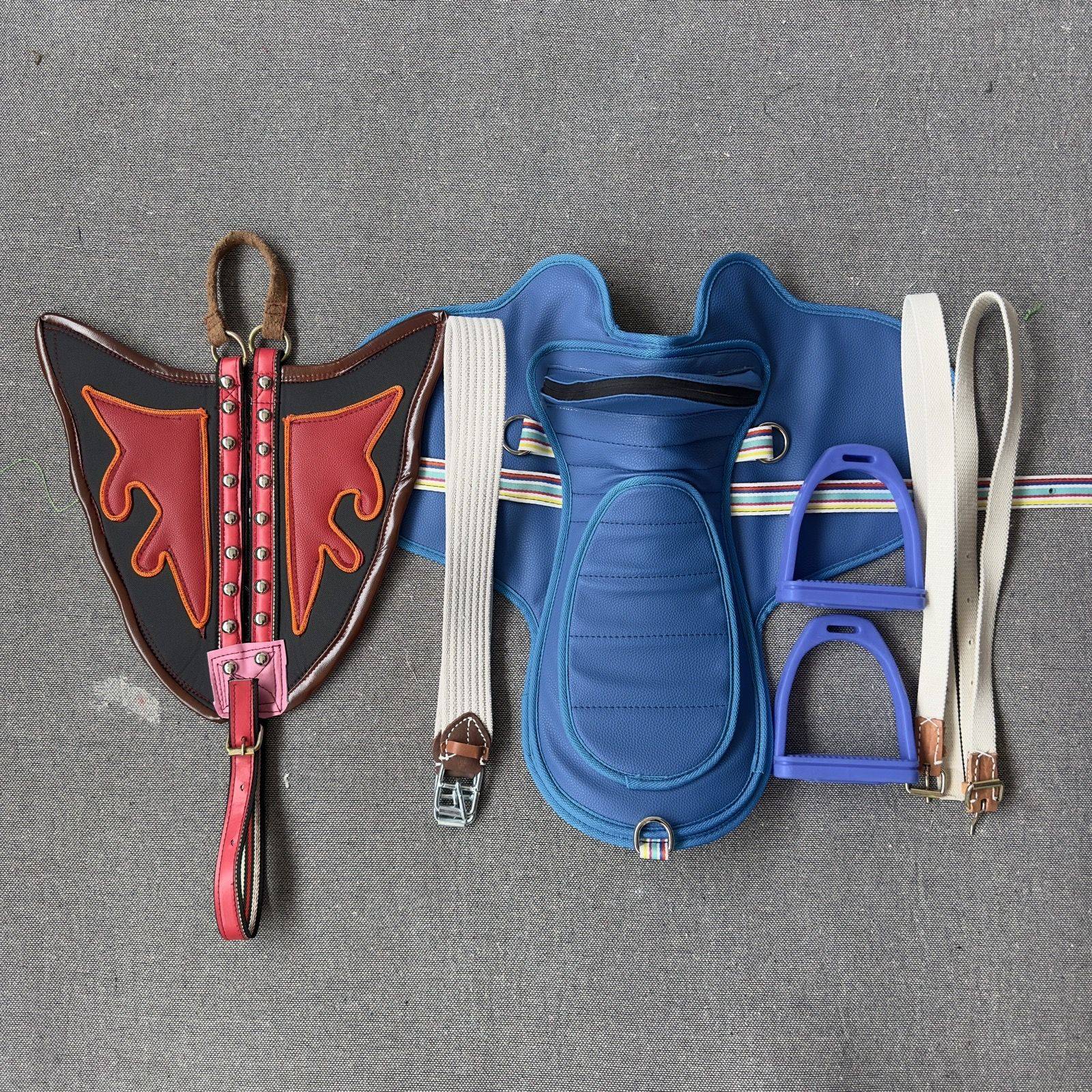 A set of blue saddles