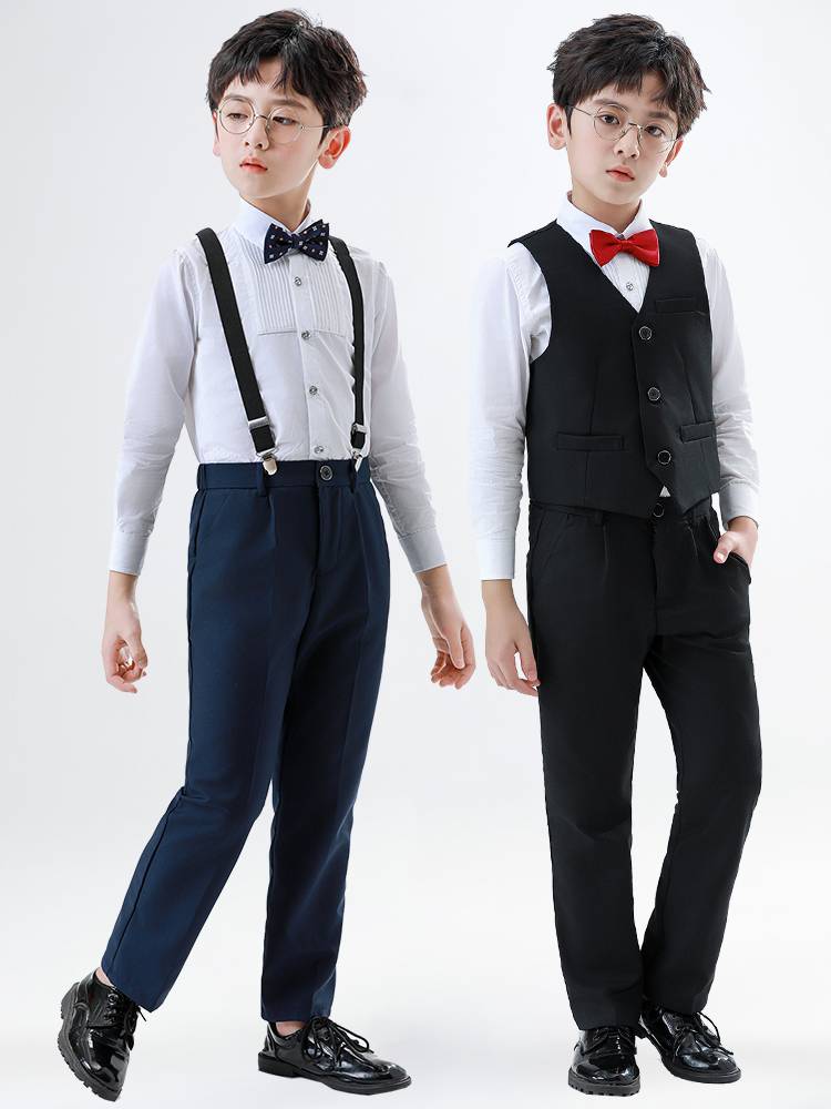 Children's host clothing boys dress vest set Flower girl summer small suit handsome piano performance clothing