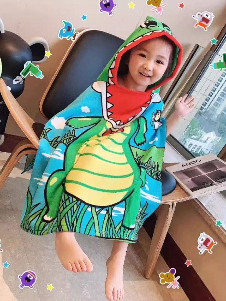 Children's swimming dry bath towel cape, bathrobe with hat, girl, water absorption, fast dry beach towel hot spring bath towel