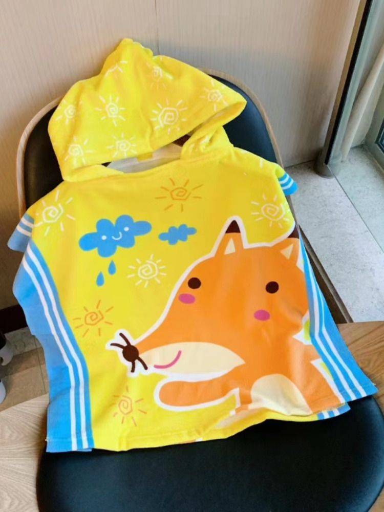 Children's swimming dry bath towel cape, bathrobe with hat, girl, water absorption, fast dry beach towel hot spring bath towel