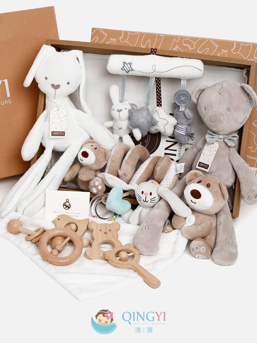 Baby full moon appeases doll gift newborn supplies gift set junior baby wooden toys year -old gift