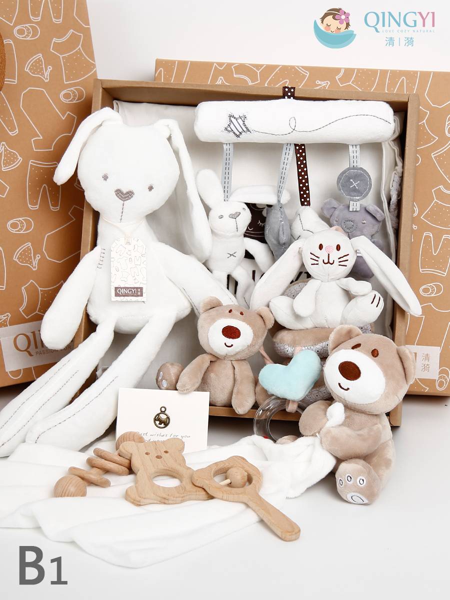 Baby full moon appeases doll gift newborn supplies gift set junior baby wooden toys year -old gift