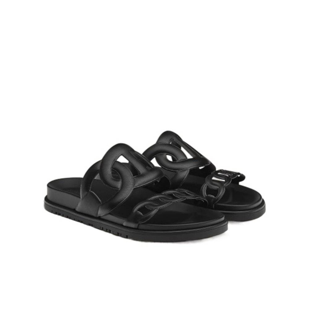 Hong Kong Mail Hermes Ms. Emas, logo slippers H222302ZBBCGXD306A black