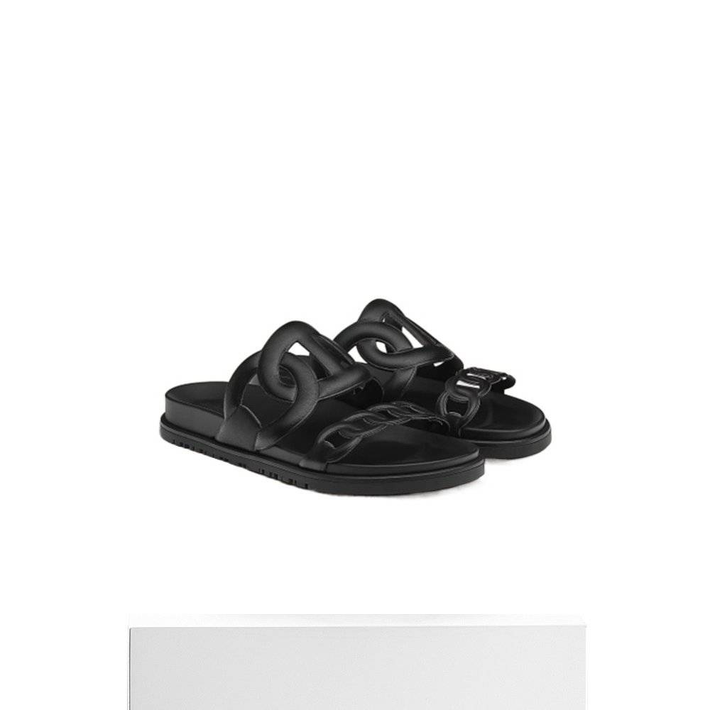 Hong Kong Mail Hermes Ms. Emas, logo slippers H222302ZBBCGXD306A black