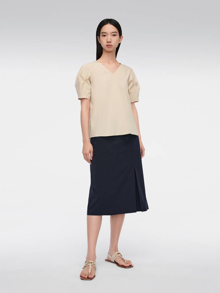 OVV2024 spring and summer new women's air washing Morrum cotton V -neck bubble sleeve short sleeve hooded shirt