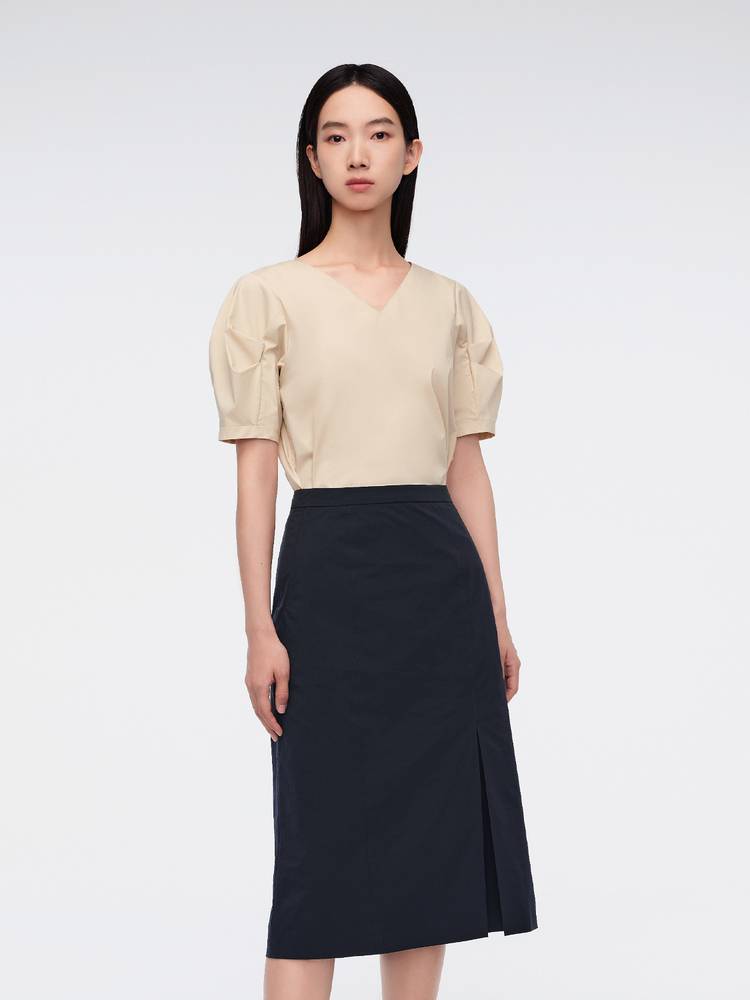 OVV2024 spring and summer new women's air washing Morrum cotton V -neck bubble sleeve short sleeve hooded shirt