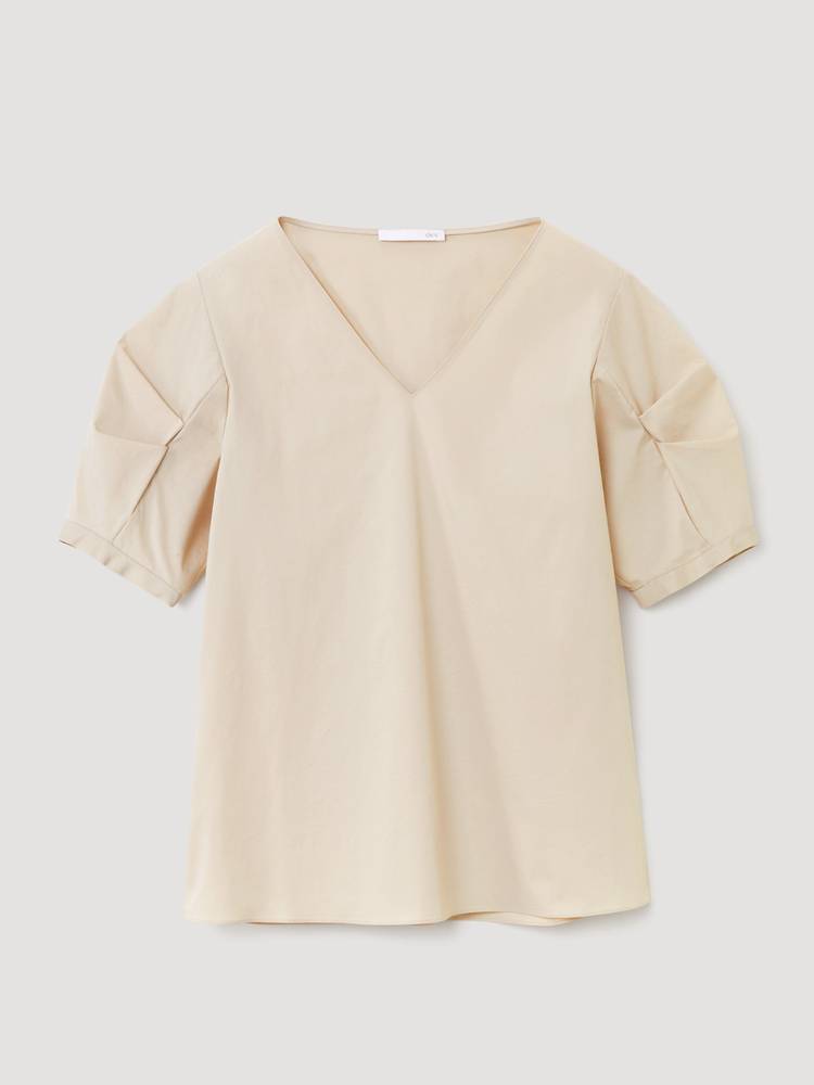 OVV2024 spring and summer new women's air washing Morrum cotton V -neck bubble sleeve short sleeve hooded shirt