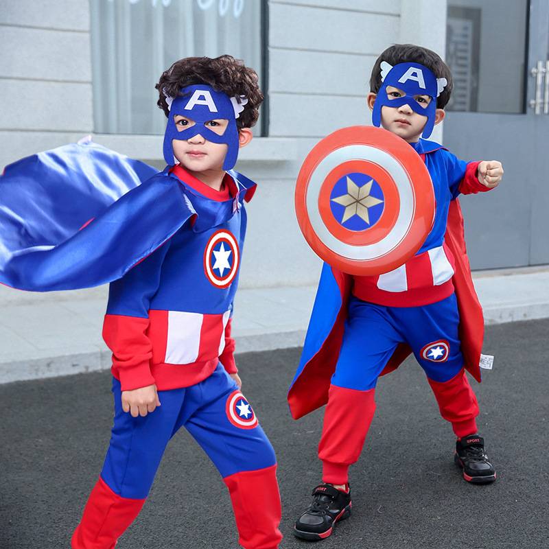 Captain America Children's Set Six One Cosplay Cosplay Role Playing Makeup Dance Clothing