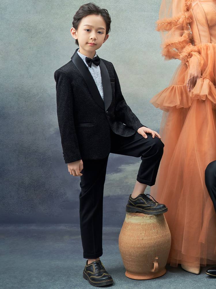 Children's suit suit Boys Host dress boy flower boy black suit new summer piano performance service