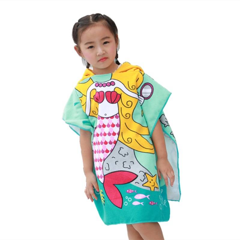 Children's swimming dry bath towel cape, bathrobe with hat, girl, water absorption, fast dry beach towel hot spring bath towel