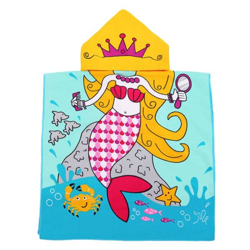 Children's swimming dry bath towel cape, bathrobe with hat, girl, water absorption, fast dry beach towel hot spring bath towel