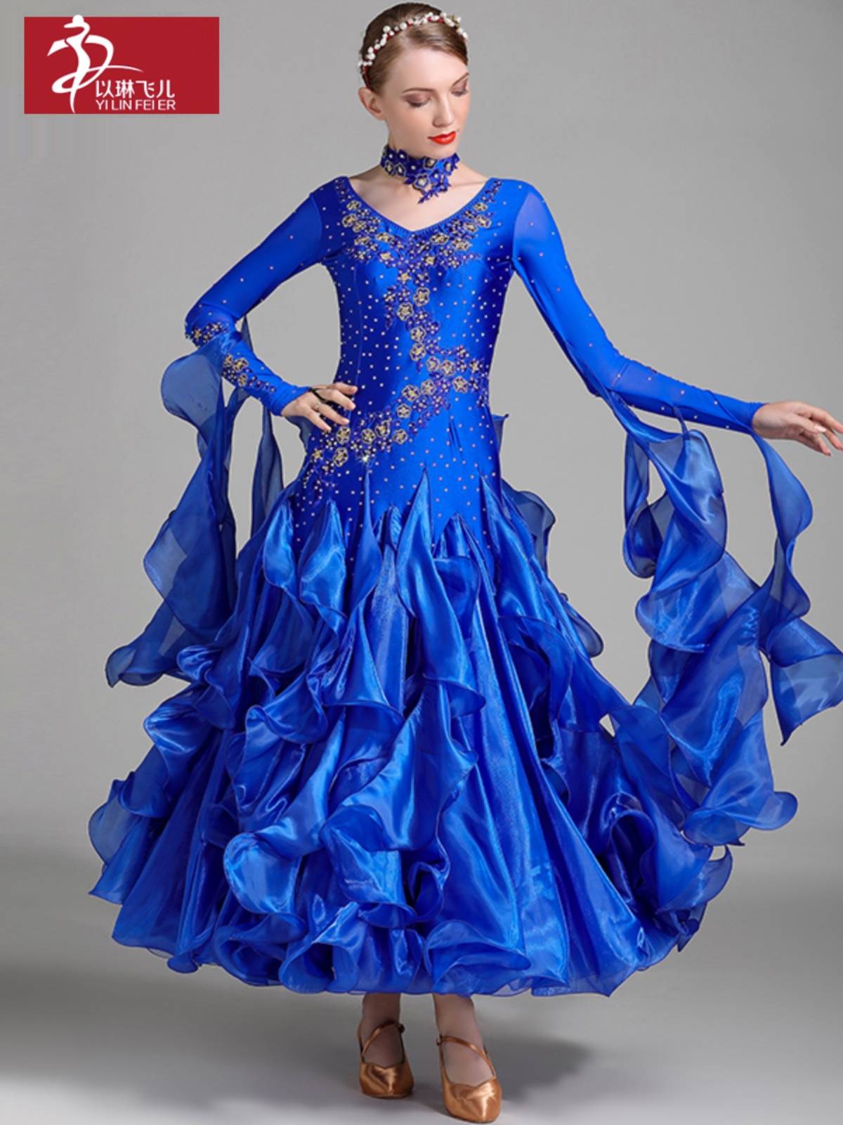 With Lin Feier's new modern dance skirt, the national standard dance skirt S7001 diamond competition service show