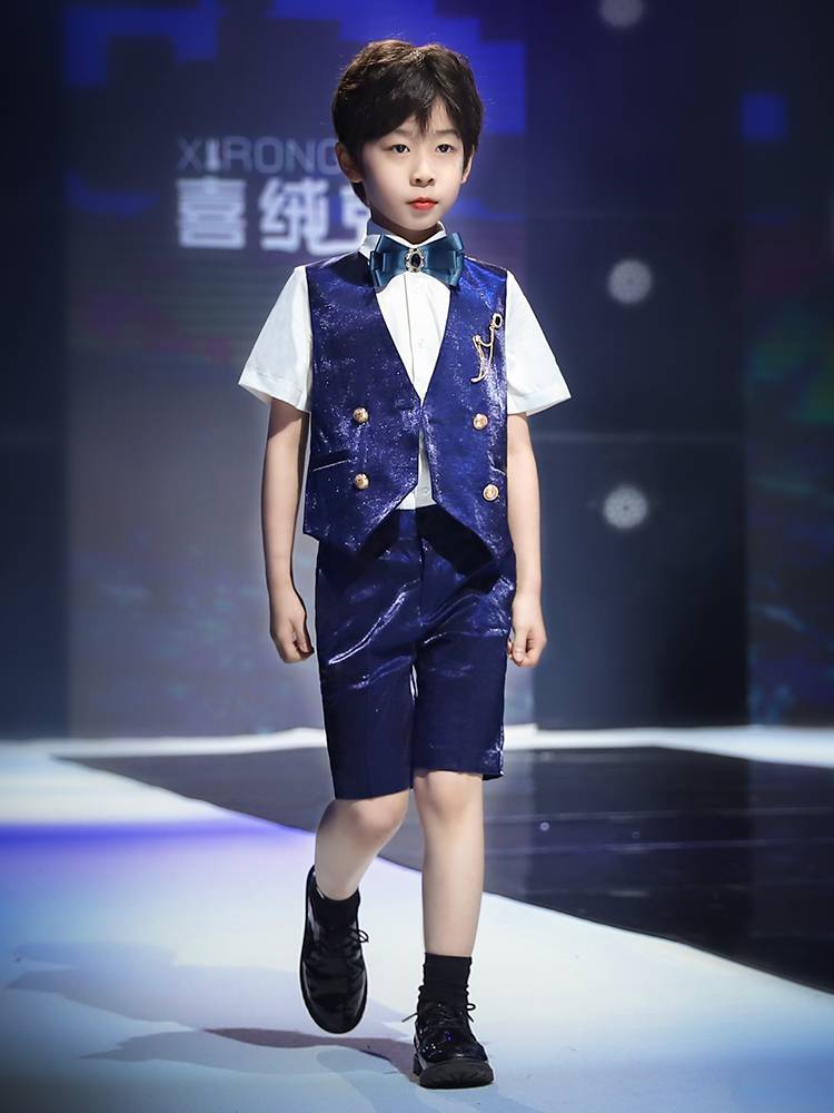 Children's suit suit boys summer dress birthday flower children's vest Yinglun catwalk host piano performance suit