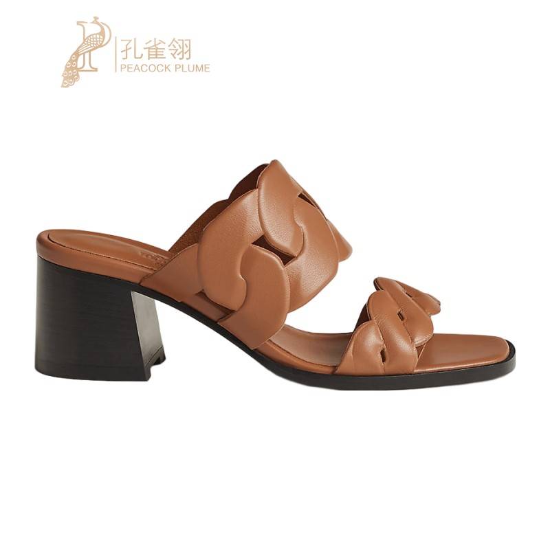 Hermes/Hermes Women's Shoes Natural NAPPA Leather 6 cm heel heel heel summer casual high -heeled sandals