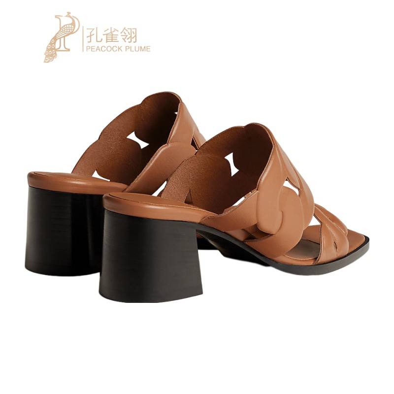 Hermes/Hermes Women's Shoes Natural NAPPA Leather 6 cm heel heel heel summer casual high -heeled sandals