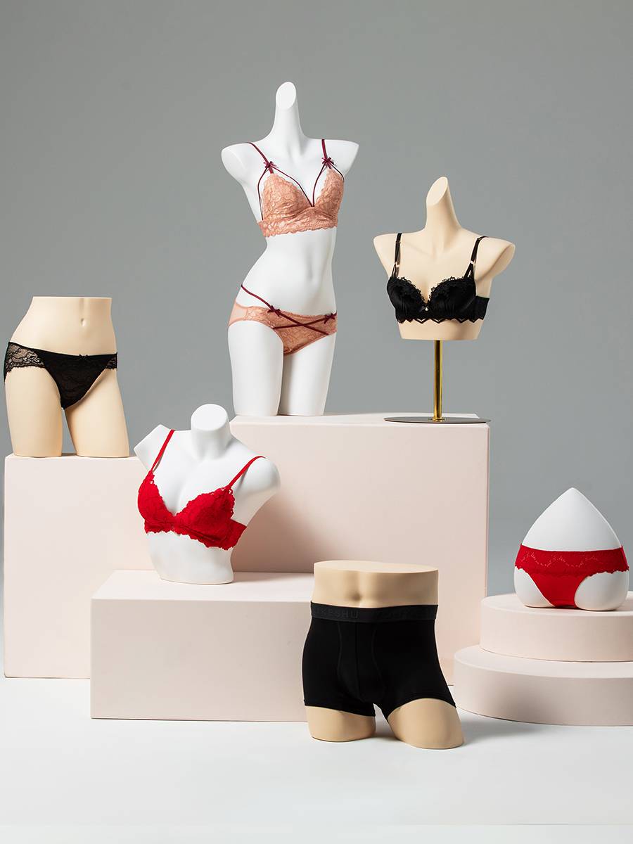 Underwear model display shelf, men's half -bodies, bra, panties and panties, fake human skin color model underwear display props