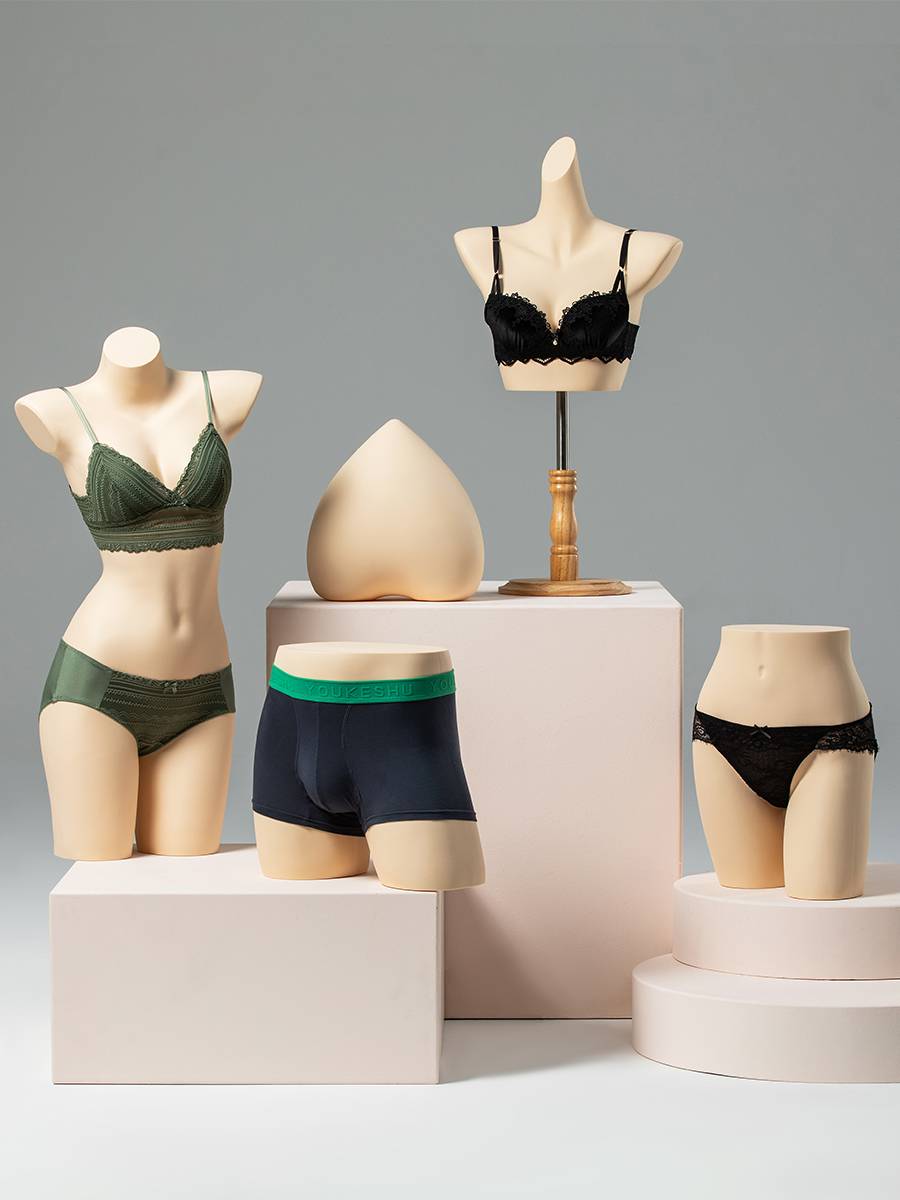 Underwear model display shelf, men's half -bodies, bra, panties and panties, fake human skin color model underwear display props