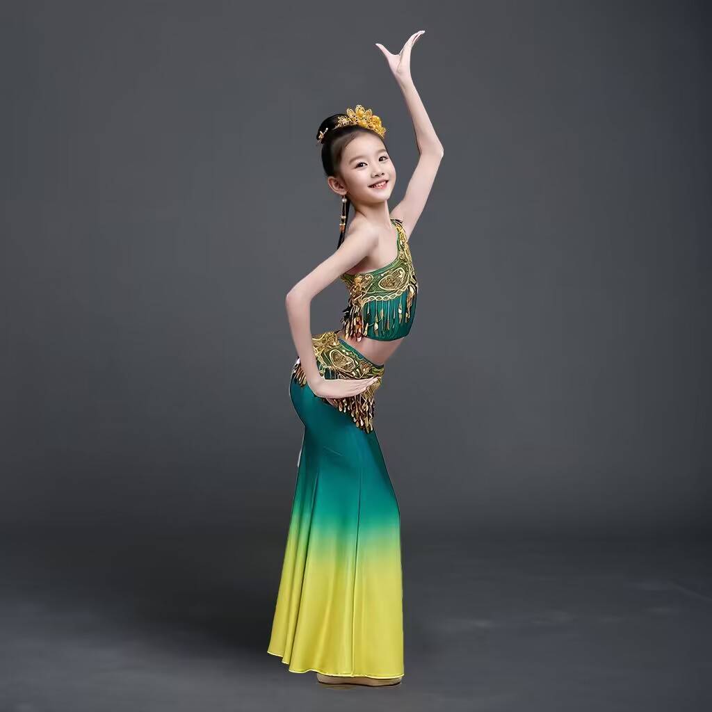 New children's Dai dance performance service girl Dai peacock dance dance bag hip fishtail skirt children's quality performance service