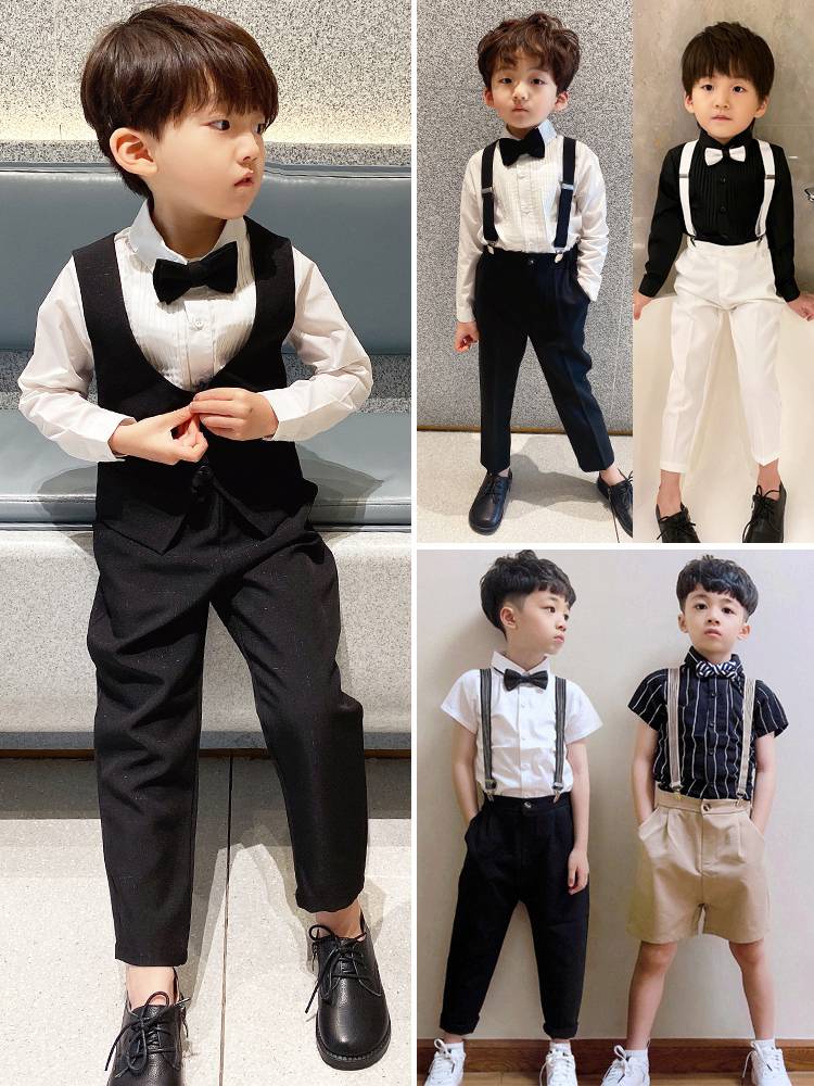 Spring Korean version of boys shirt suits, British new temperament children host catwalk show piano performance suit