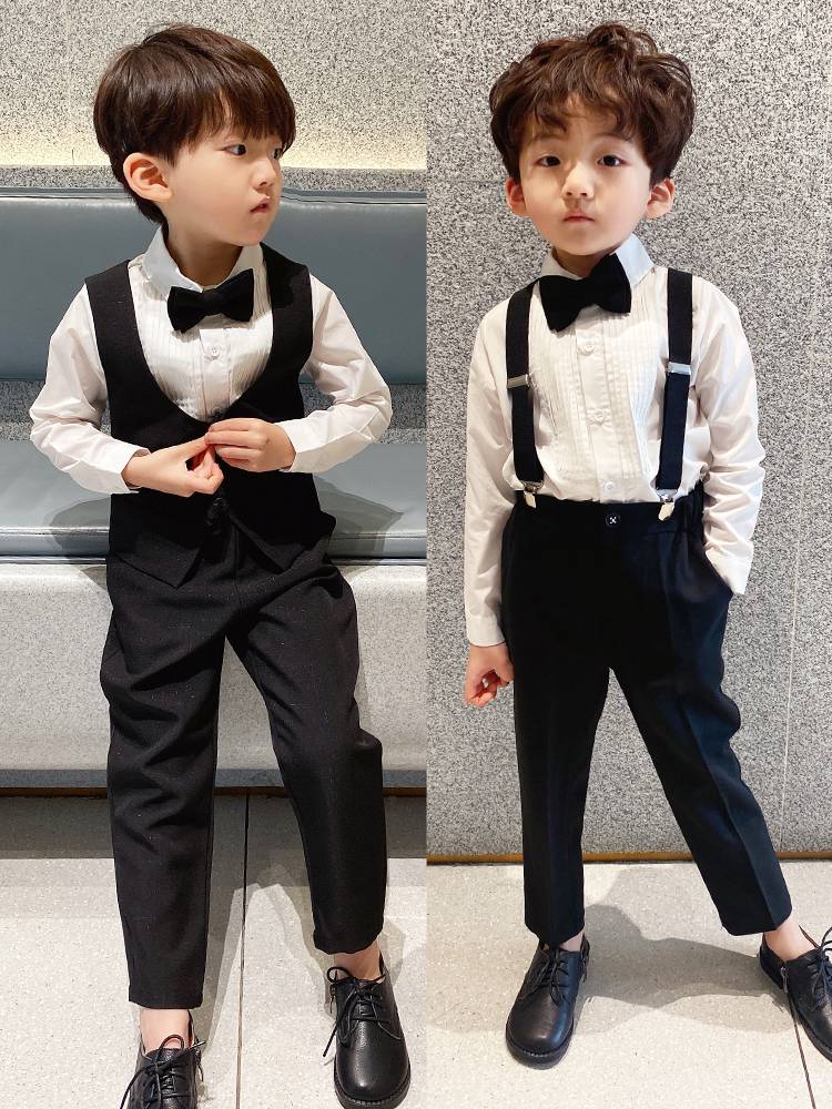 Spring Korean version of boys shirt suits, British new temperament children host catwalk show piano performance suit