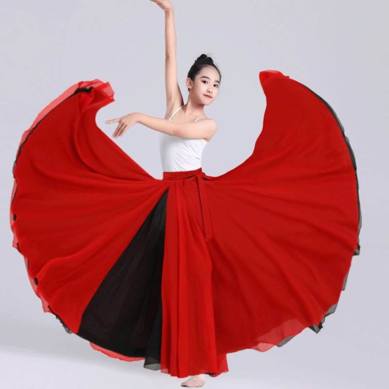 Children's 720 -degree big skirt double -sided wearing classical dance national modern dance performance practice half -body skirt