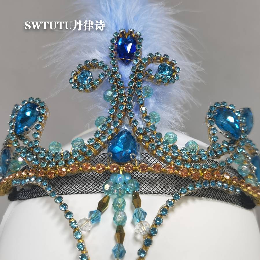 Pure handmade professional ballet blue bird headdress Children adult tutu skirt jammed sapphire crown blue