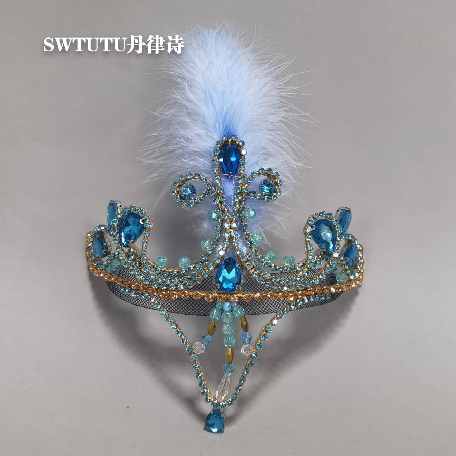 Pure handmade professional ballet blue bird headdress Children adult tutu skirt jammed sapphire crown blue