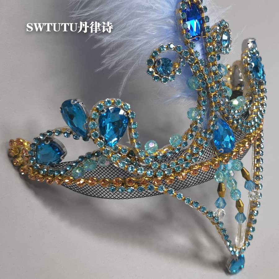 Pure handmade professional ballet blue bird headdress Children adult tutu skirt jammed sapphire crown blue