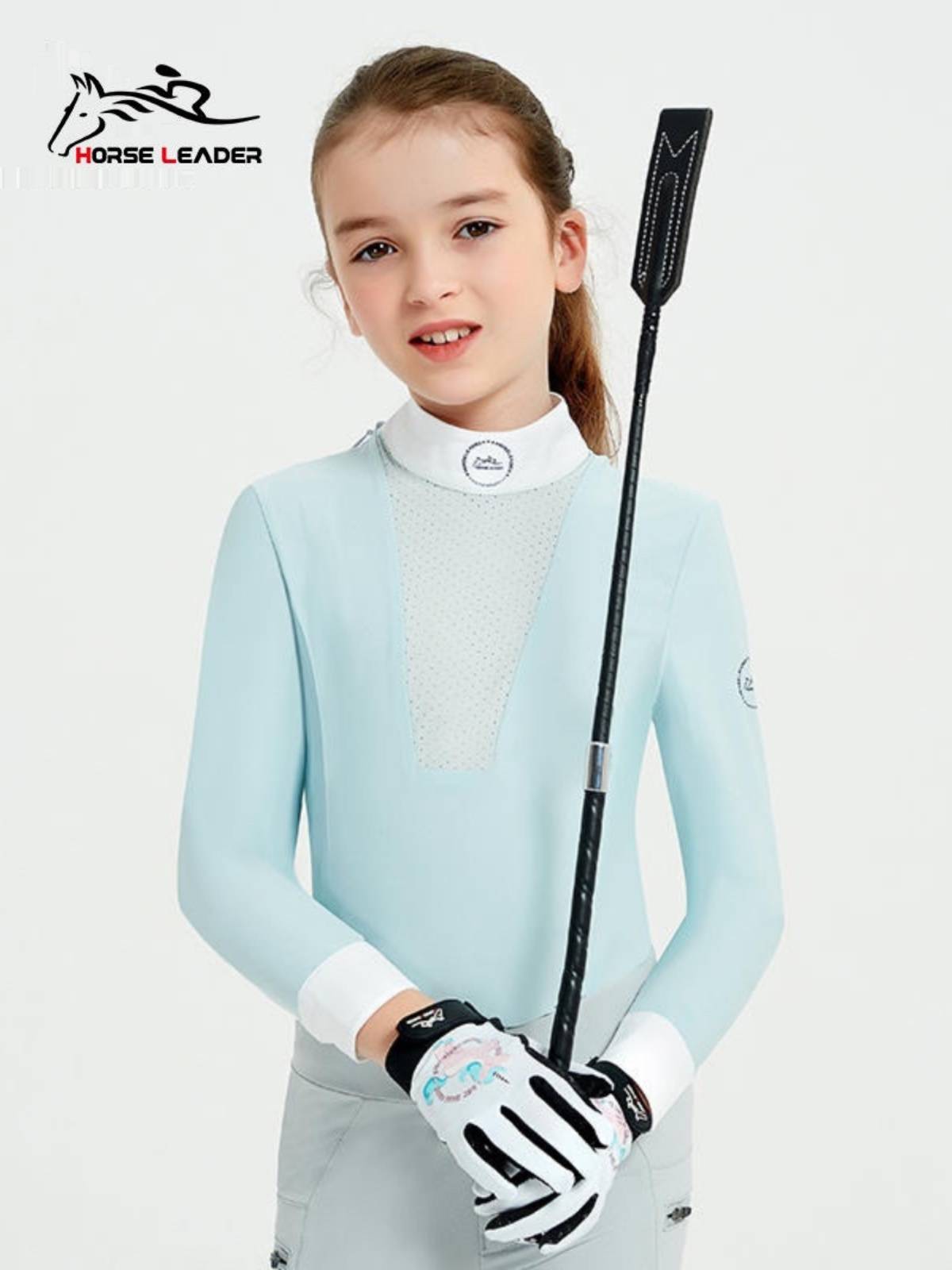 Horseleader spring and summer girl equestrian horse riding long -sleeved children riding equestrian equestrian matches shirt