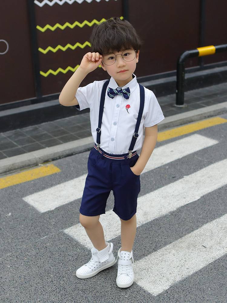 Boys' little dress set Boy Host Flower Children's Kindergarten Graduated Piano Performance Clothing Suit Summer