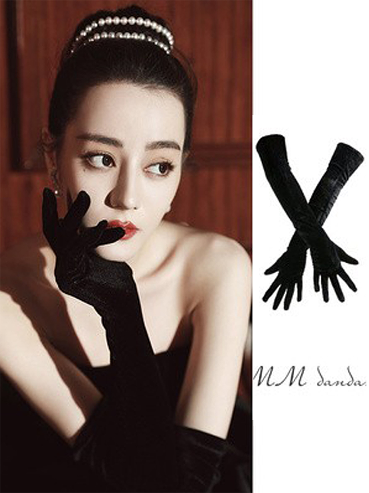Black and white, blue gloves, silk and velvet