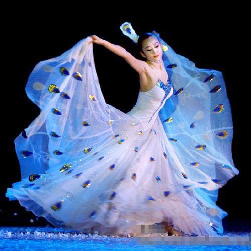 New children's Dai dance clothing adult white peacock dance performance service Yang Liping's same peacock big skirt