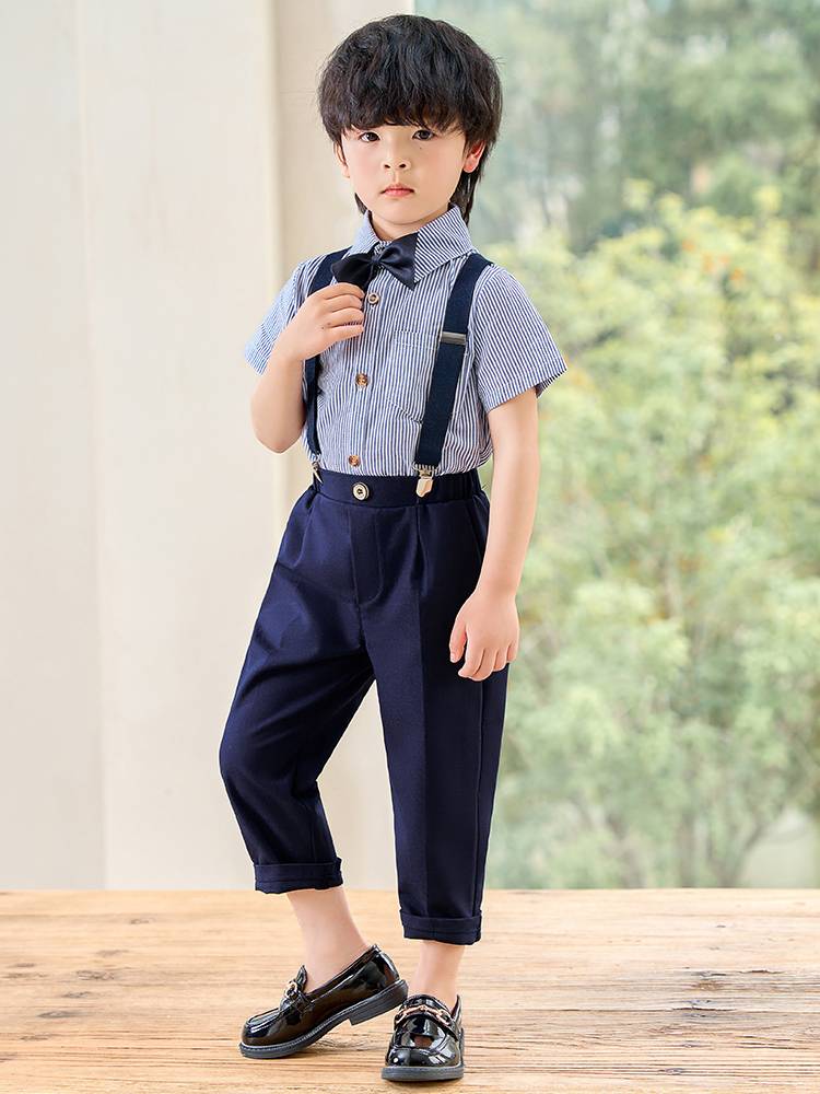 Boys in summer suit set hosts suits piano lectures flower girl dress children's performance striped back pants