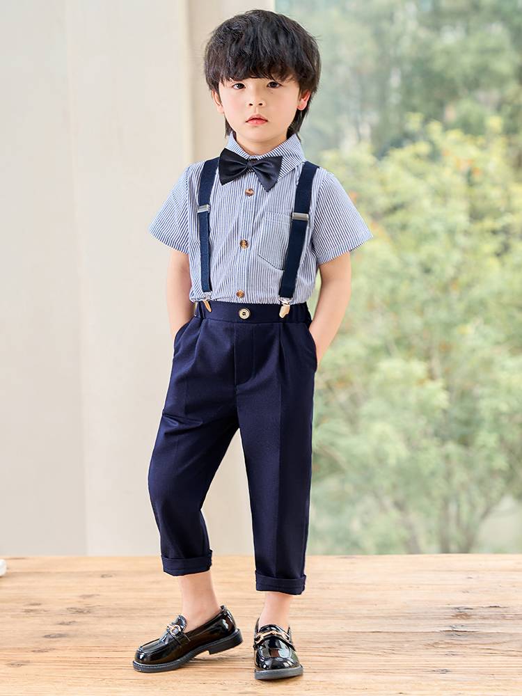 Boys in summer suit set hosts suits piano lectures flower girl dress children's performance striped back pants