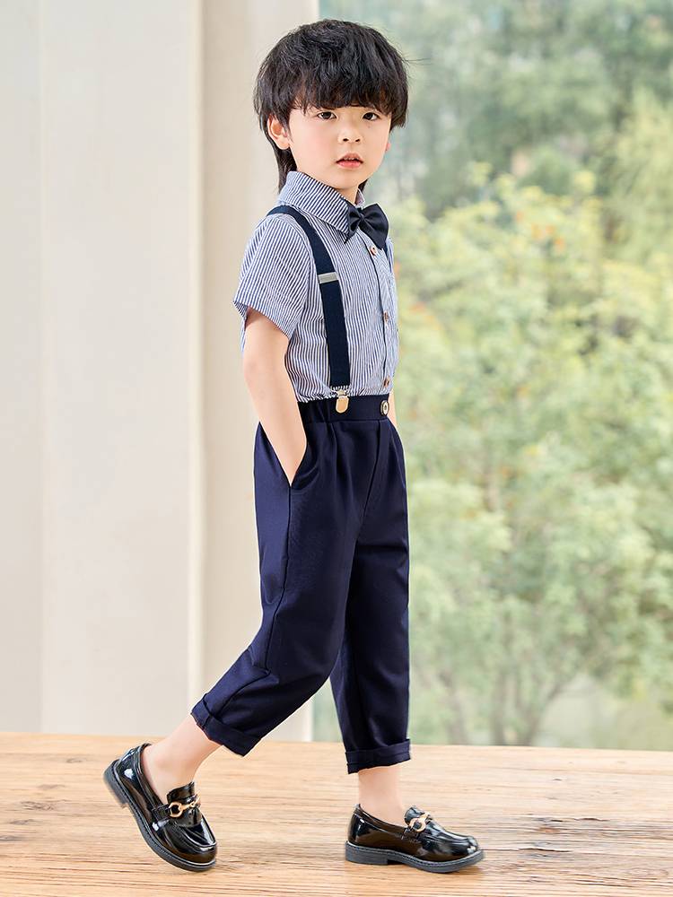 Boys in summer suit set hosts suits piano lectures flower girl dress children's performance striped back pants