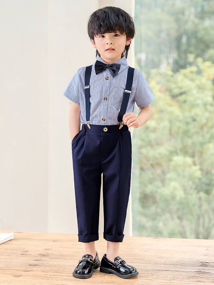 Boys in summer suit set hosts suits piano lectures flower girl dress children's performance striped back pants