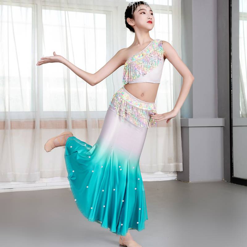 New Liuyi Children's Dai Dance Performance Service Girls Dai Peacock Dance Fish Tail Skirt Shade National Performance Service