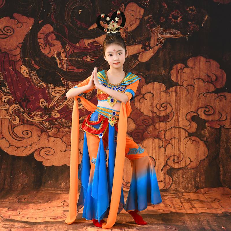 Children Dunhuang Feitian Dance Clothing Performance Service Girls' elegant Chinese style classical dance rebound pipa performance suit