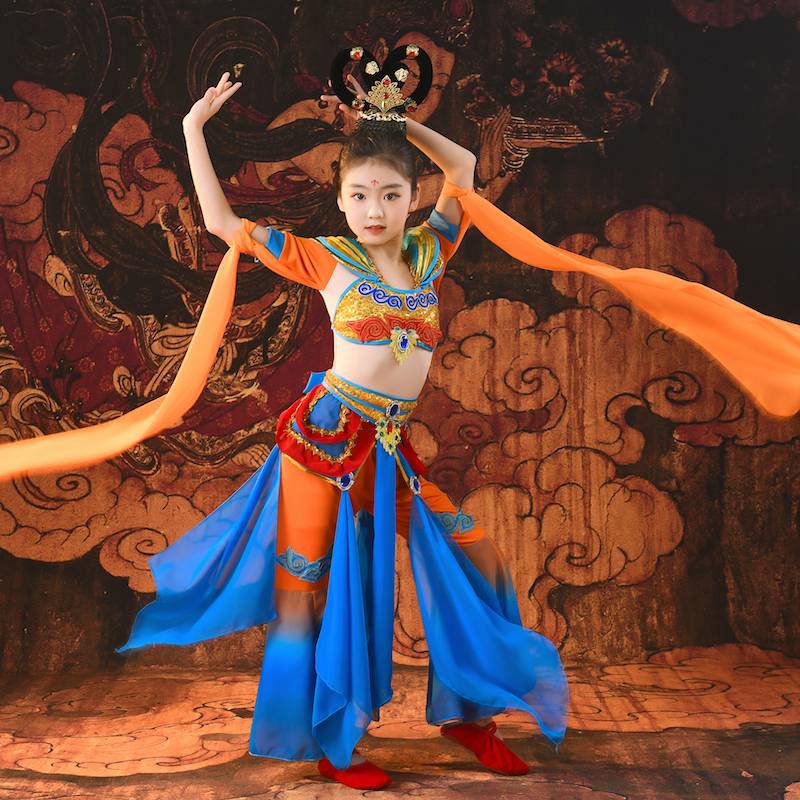 Children Dunhuang Feitian Dance Clothing Performance Service Girls' elegant Chinese style classical dance rebound pipa performance suit